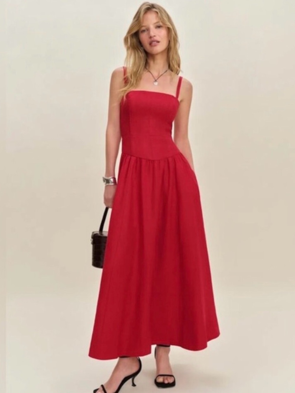 NEW Reformation Katarin Linen Midi Dress Lipstick Red | US 6 UK 10